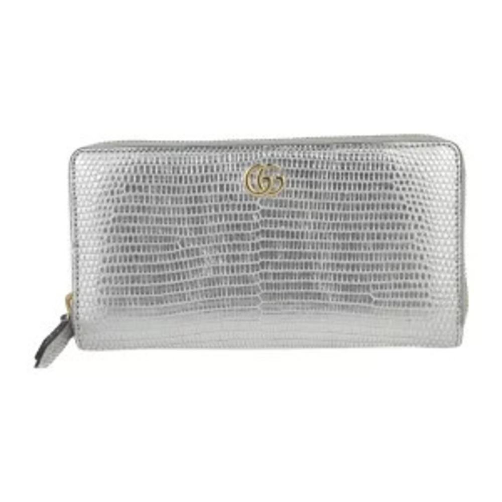 GUCCI GG Marmont long wallet Lizard leather Silver Round zipper - Picture 1 of 9